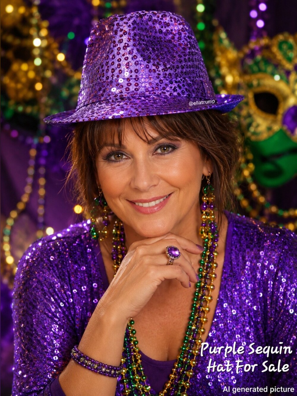 Purple Sequined Fedora Hat One Size